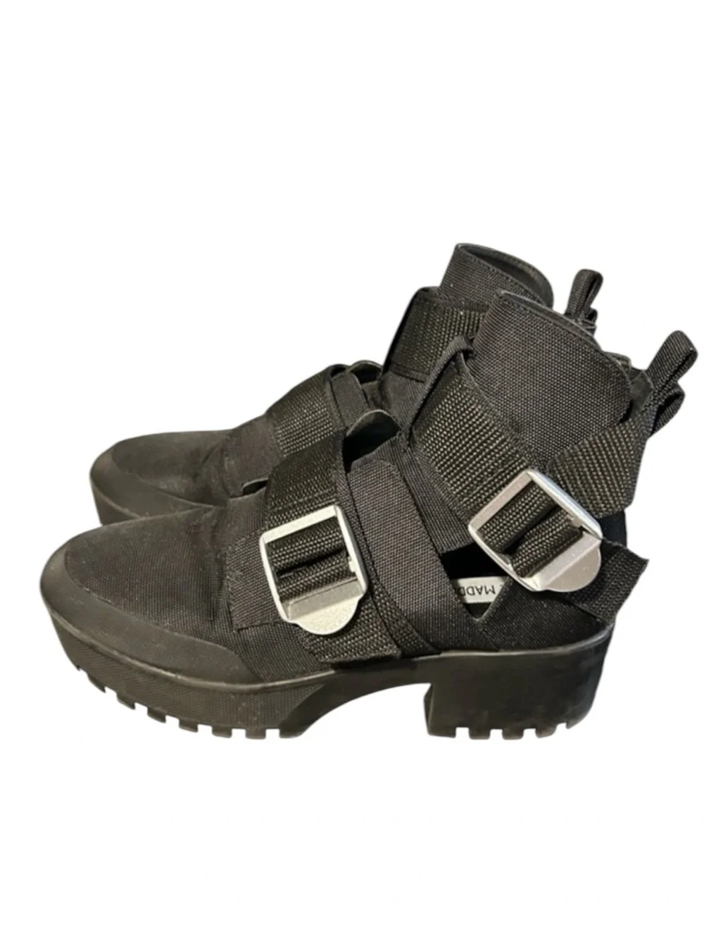 Steve Madden Black Graden Platform Buckle Cutout Chunky Boots Size 8